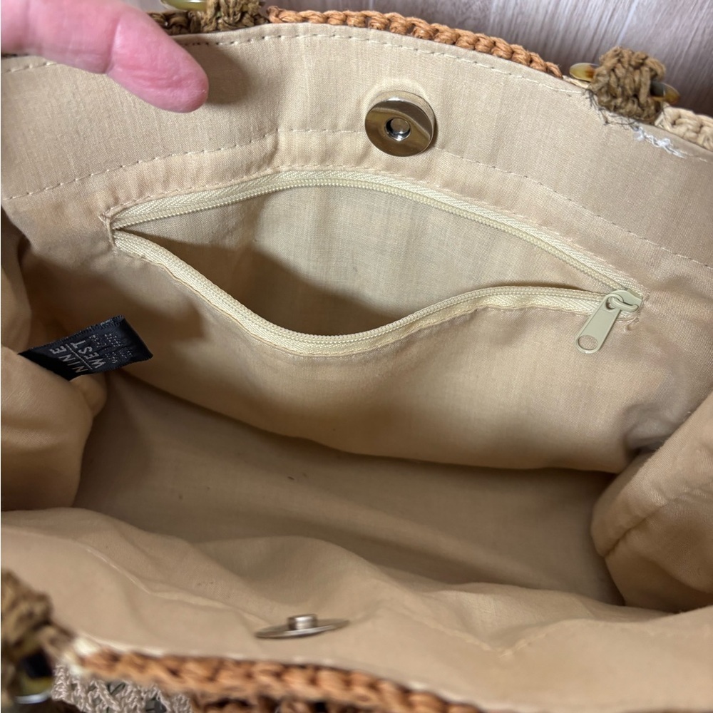 Nine West Vintage Y2K Crochet Floral Tote Bag Cream and Brown - Picture 10 of 11